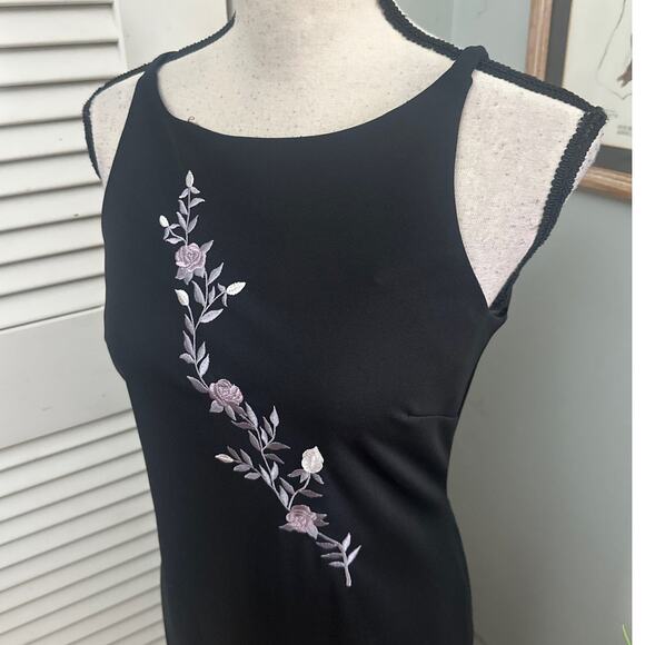 Vintage CITY TRIANGLES Dress Womens 7 Black Maxi Sheath Retro Y2K Vamp Grunge - Picture 3 of 11